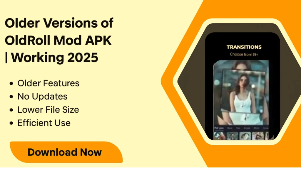 Old Roll Mod APK Promotional Design Old Roll Mod APK promotional layout with retro camera design and white background