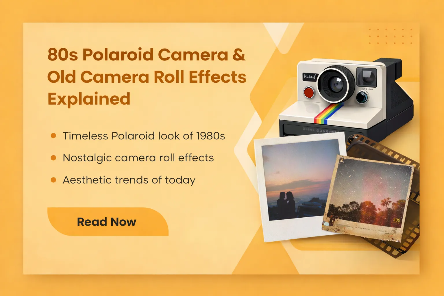 80s Polaroid camera style showing vintage instant camera with old camera roll photo effects and nostalgic film look