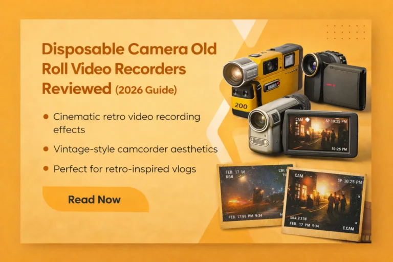 Old Roll Video Recorders 3 Old Roll video recorders showing disposable-style retro video recording effects with film grain, cinematic motion, and vintage camcorder aesthetics