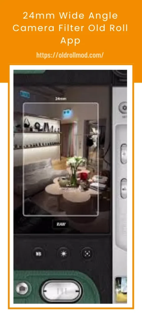 Home 9 24mm wide angle camera filter interface in OldRoll retro camera app